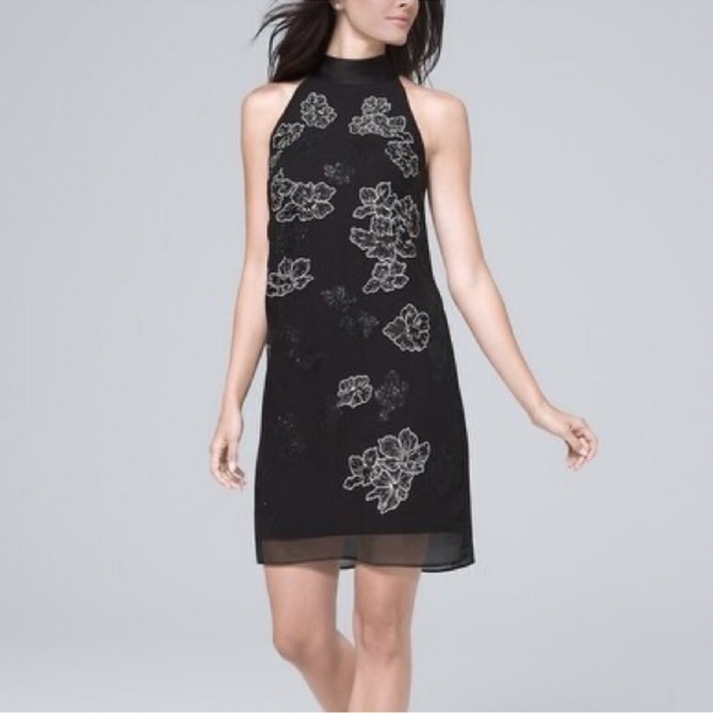 White House Black Market Floral Beaded Shift Dress